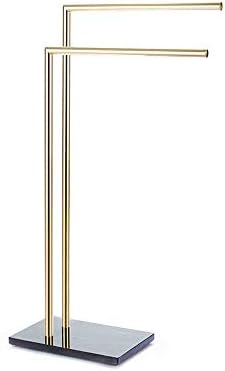Modern Brass Double L Shape Freestanding Towel Rack with Marble Base 80 Cm Height Ideal for Bathroom and Kitchen,Gold