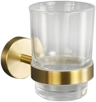 Gold Brushed Bathroom Accessories Hardware Set Towel Bar Rail Paper Holder Robe Hook Soap Dish Towel Hanger Shelf Toilet Brush,Single Towel Bar(Cup Holder)