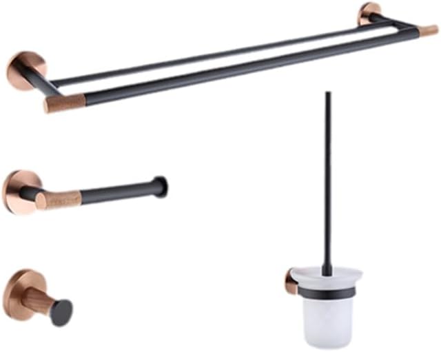 Rose Gold Matte Black Stainless Steel Bathroomardware Set Modernccessories foromeécor Towel Rack Toilet Paperolder Ring Brush Stylish Fixtures(4 Pieces Set a)