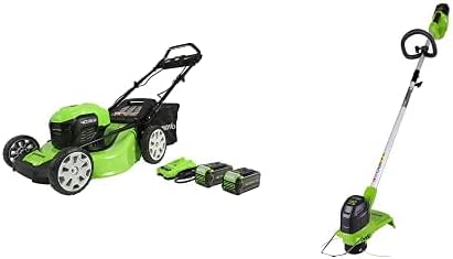 Greenworks 40V 21' Brushless (Smart Pace) Self-Propelled Lawn Mower, String Trimmer, 2 x 4Ah USB (Power Bank) Batteries and Charger Included MO40L4414