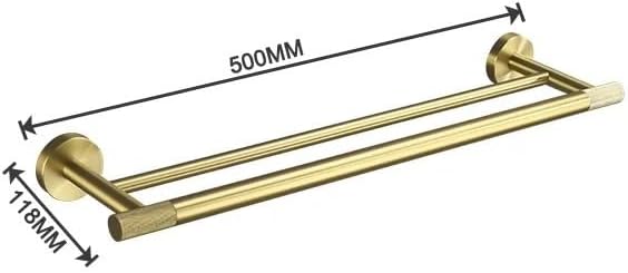 Brushed Gold Brass Knurling Wall Mount Bathroom Accessories Set Hand Towel Bar Rack Toilet Roll Paper Holder Robe Hook Hanger(Double Towel Bar)
