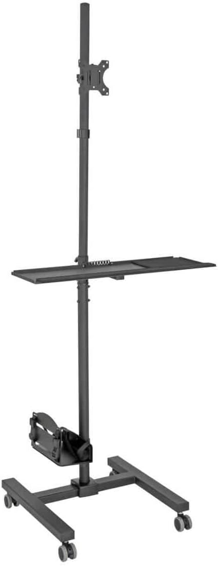 Tripp Lite Mobile Workstation with Monitor Mount for Displays 17' to 32', Mobile Computer Stand with Monitor Mount/Keyboard Tray/Hand Rest, Black, 5 Year Warranty (DMCS1732S)