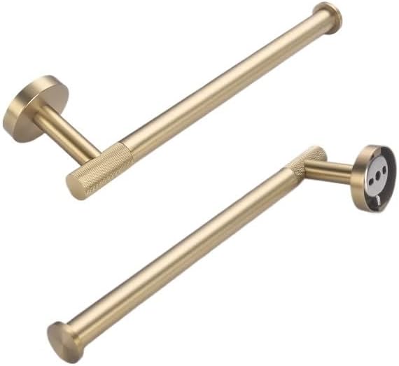 Brushed Gold Brass Knurling Wall Mount Bathroom Accessories Set Hand Towel Bar Rack Toilet Roll Paper Holder Robe Hook Hanger(4 PCS Robe Hook)