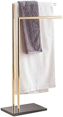 Modern Brass Double L Shape Towel Rack with Marble Base for Bathroom and Kitchen Freestanding Towel Holder Stand for Hand and Bath Towels 80 cm Height