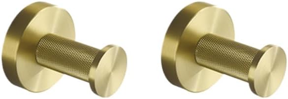 Brushed Gold Brass Bathroom Accessories Set - Hand Towel Bar, Toilet Paper Holder & 2 Robe Hooks - Modern Stylish Knurling Design for Elegant Home Décor