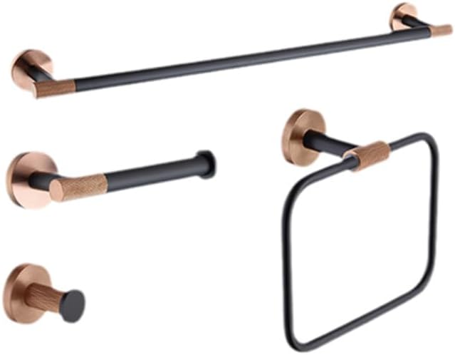 Rose Gold Matte Black Stainless Steel Bathroomardware Set Modernccessories foromeécor Towel Rack Toilet Paperolder Ring Brush Stylish Fixtures(4 Pieces Set B)