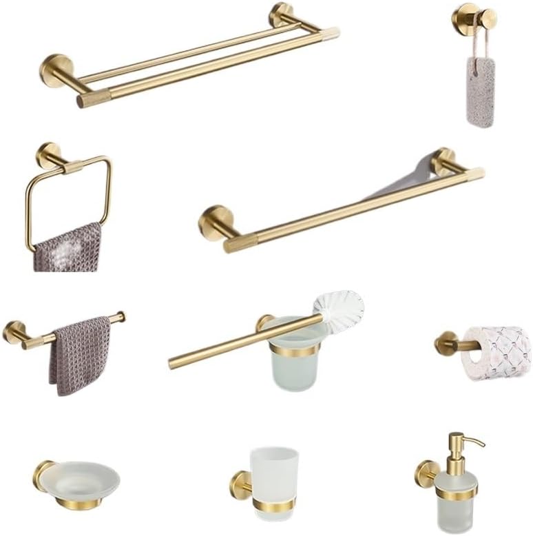 Brushed Gold Toilet Tissue Roll Paper Holder Towel Rack Bar Robe Coat Clothes Hook Brass Knurling Hardware Bathroom Accessories(4 PCS Robe Hook)