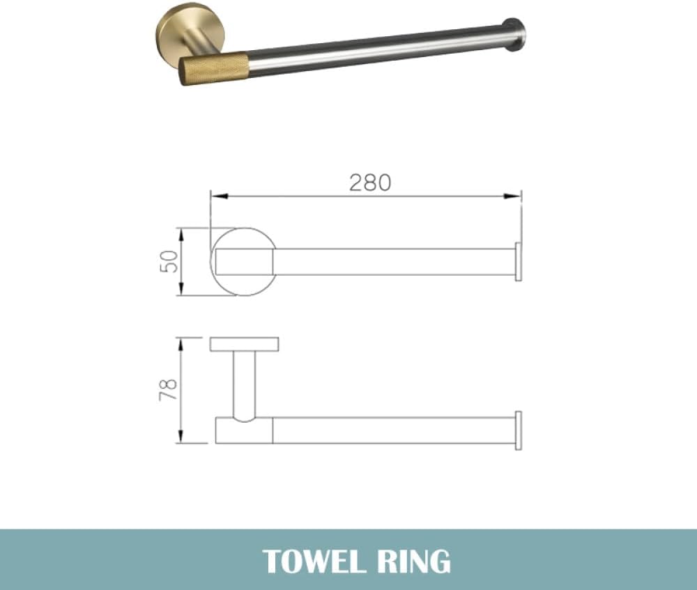 Stainless Steel Brushed and Gold Towel Bar Hook Toilet Paper Holder Toilet Brush Holder Towel Rails Racks Bathroom Accessories,2 PCS Towel Ring