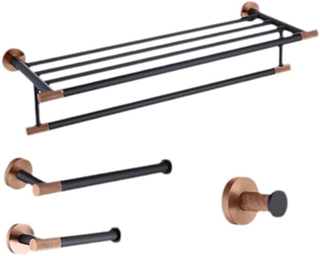 Rose Gold Matte Black Stainless Steel Bathroomardware Set Modernccessories foromeécor Towel Rack Toilet Paperolder Ring Brush Stylish Fixtures(4 Pieces Set C)