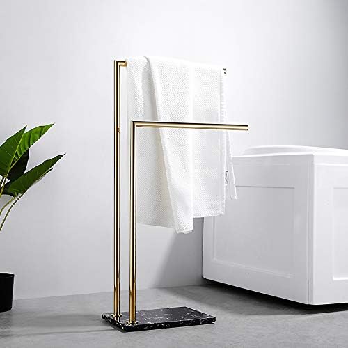 Modern Brass Double L Shape Freestanding Towel Rack with Marble Base 80 Cm Height Ideal for Bathroom and Kitchen,Gold