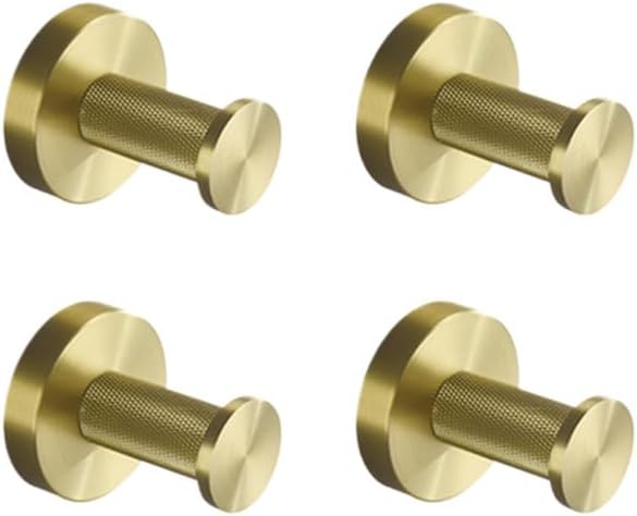 Brushed Gold Bathroom Accessories Set - 4 PCS Wall Mount Towel Bar, Toilet Paper Holder, Knurled Robe Hook & Hanger - Elegant Brass Finish for Stylish Modern Home Decor