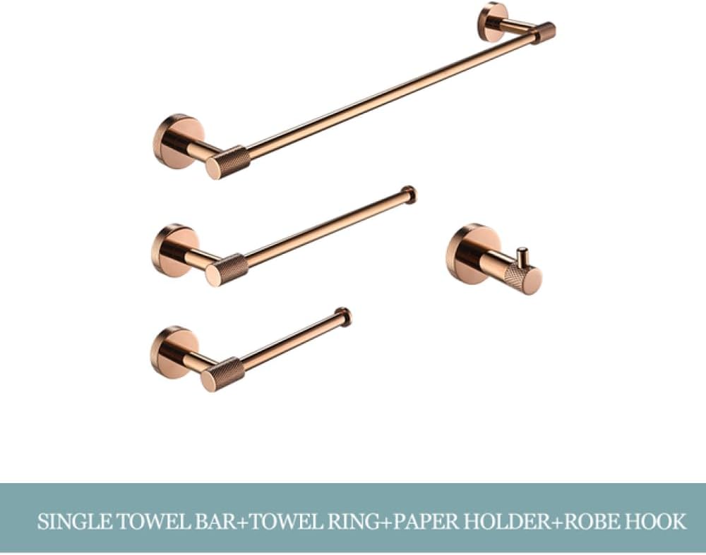 Rose Gold Stainless Steel Wall-Mounted Robe Hooks Toilet Paper Holder Towel Bar Rack Towel Ring Bathroom WC Accessories Sets,4 Pieces Set B