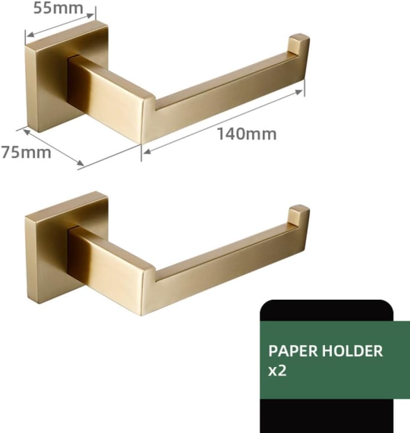 Matte Gold Towel Rack 304 Stainless Steel Towel Bar Double Towel Shelf Paper Holder Tissue Holder Toilet Brush Holder,Toilet Brush Holder,A (2 Tissue Holder A)