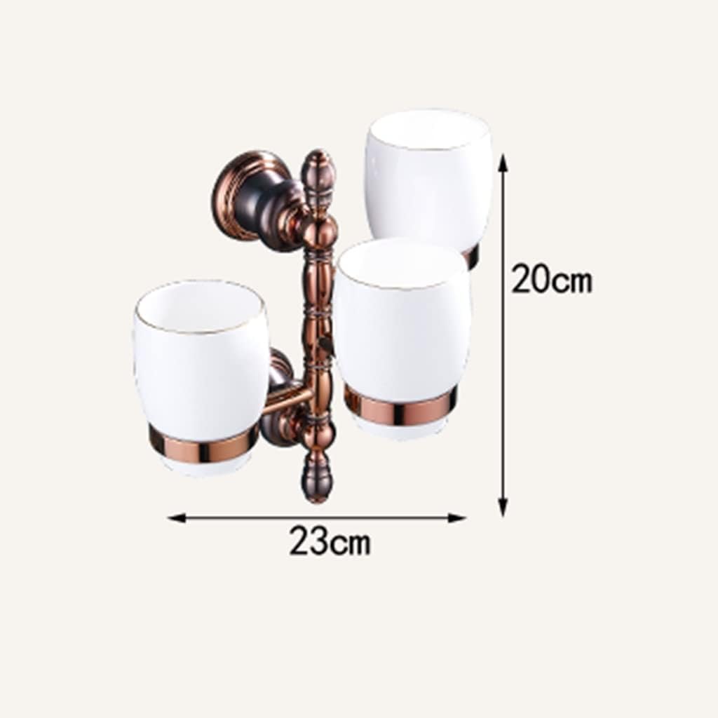 Bathroom Hardware Set Brown Bronze Rose Gold Towel Rack Set Towel Bar Toilet Paper Holder Towel Ring Wall Mounted Bathroom Accessories Kit Wall Mounted,Single Glass(Three Cup Holders)