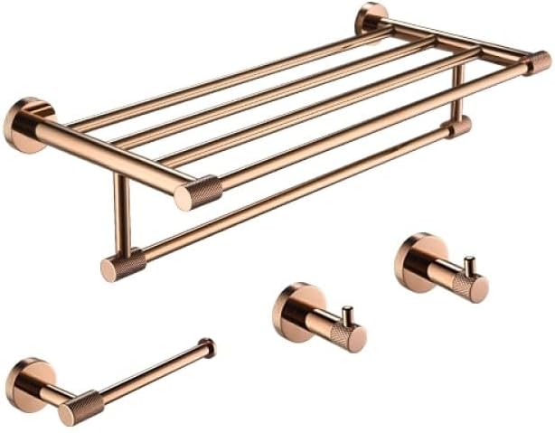 Rose Gold Stainless Steel Wall-Mounted Robe Hooks Toilet Paper Holder Towel Bar Rack Towel Ring Bathroom WC Accessories Sets,4 Pieces Set C