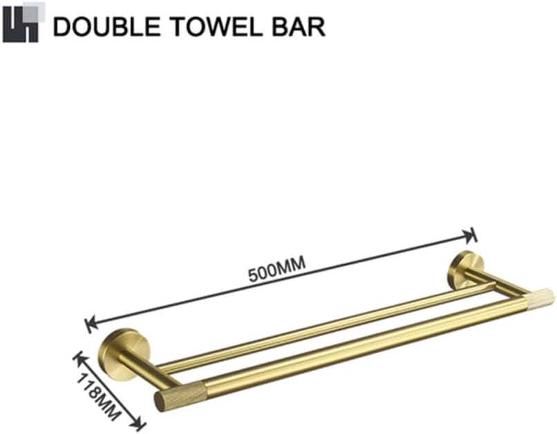 Brushed Gold Brass Bathroom Accessories Set - Hand Towel Bar, Double Towel Rack, Toilet Paper Holder, Robe Hook - Elegant Wall-Mounted Fixtures for Contemporary Home Decor