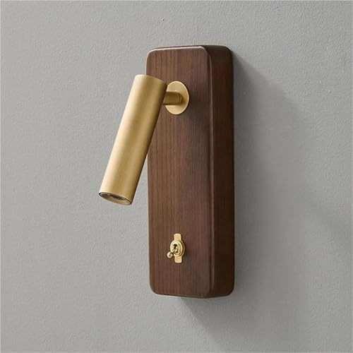 with Switch Wall Lamp Gold Silver Brass Wooden Lighting Fixtures for Bedroom Reading Hotel Office,Modern,Gold H22.5cm-Natural Light