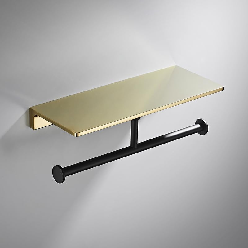 Paper Towel Holder, Mobile Phone Shelf, Toilet, Bathroom, Paper Box, Toilet Paper Holder, roll Paper Holder, Brushed Gold Double Paper Towel Holder