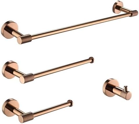 Rose Gold Wall-Mounted Stainless Steel Bath Towel Rack Toilet Paper Holder Towel Bar Robe Hook Cup Holder Bathroom Accessories(4 Pieces Set A)
