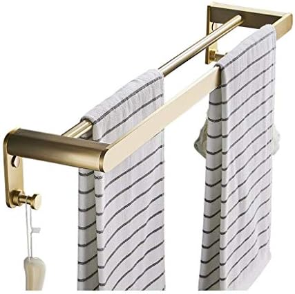 Towel Holder Double Bars Towel Racks with Hooks Bathroom Brushed Space Aluminum Towel Shelves Bath Wall Mount Towel Holder Towel Rack/Gold，