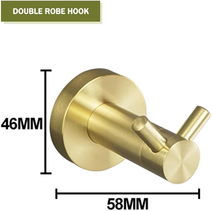 Brushed Gold Wall Mount Shelf Toilet Bath Hardware Paper Holder Towel Bar Rack Rail Rod Robe Hook Hanger Bathroom Accessories,2 PCS Double Hook