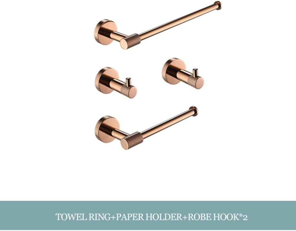 Rose Gold Stainless Steel Wall-Mounted Robe Hooks Toilet Paper Holder Towel Bar Rack Towel Ring Bathroom WC Accessories Sets,4 Pieces Set A