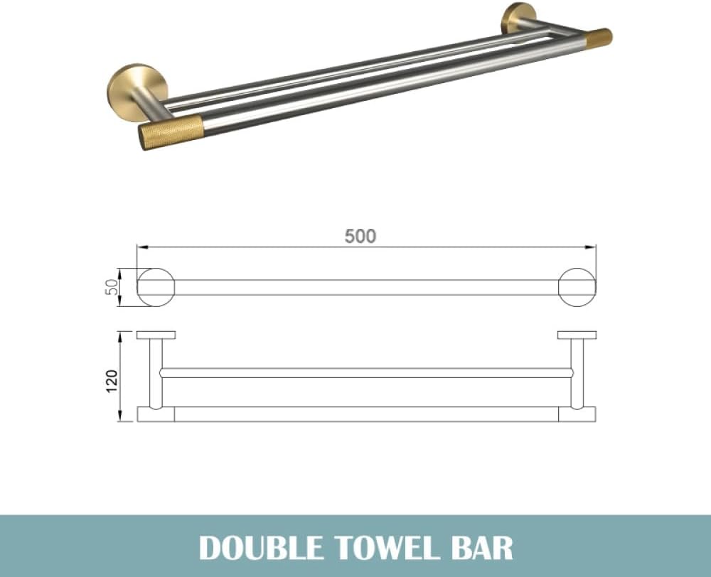 Stainless Steel Brushed and Gold Towel Bar Hook Toilet Paper Holder Toilet Brush Holder Towel Rails Racks Bathroom Accessories,Double Towel Bar