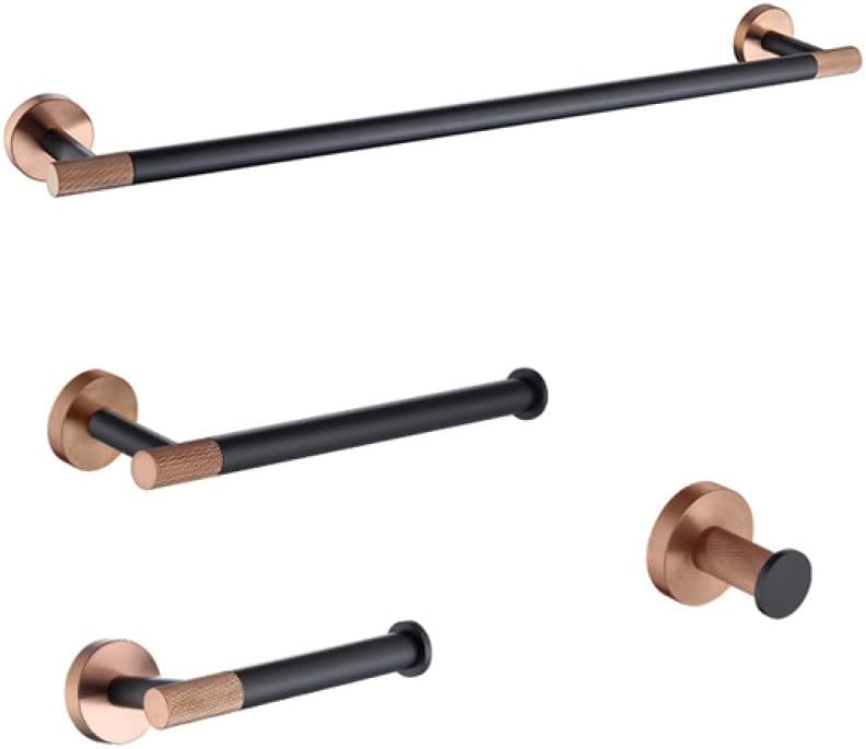 Rose Gold and Black Bathroom Accessories Hardware Towel Bar Rail Rack Toilet Paper Holder Towel Robe Hook Soap Dish Toilet Brush,4 Pieces Set
