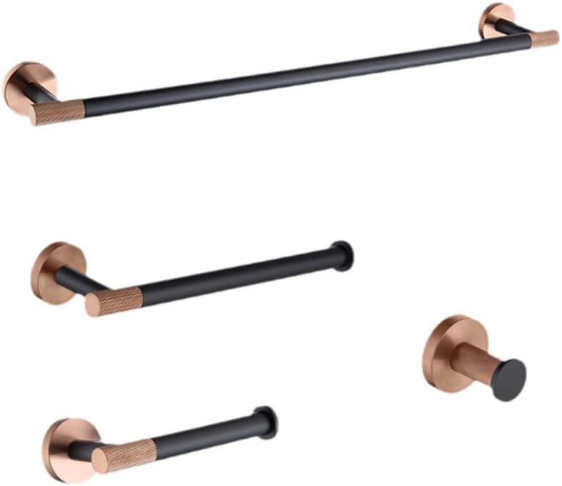 Rose Gold Matte Black Stainless Steel Bathroomardware Set Modernccessories foromeécor Towel Rack Toilet Paperolder Ring Brush Stylish Fixtures(4 Pieces Set E)