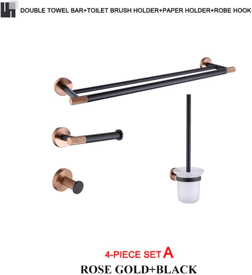 Rose Gold Matte Black Stainless Steel Bathroomardware Set Modernccessories foromeécor Towel Rack Toilet Paperolder Ring Brush Stylish Fixtures(4 Pieces Set a)