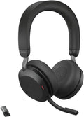 Jabra Evolve2 75 PC Wireless Headset with Charging Stand and 8-Mic Technology - Dual Foam Stereo Headphones with Advanced Active Noise Cancelling, USB-A Bluetooth Adapter and UC Compatibility - Black