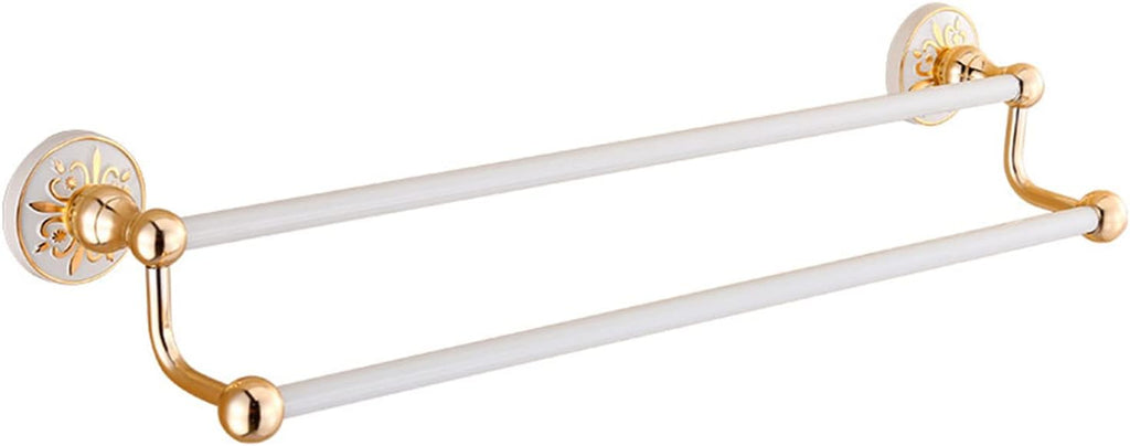 Bathroom Towel Rails Wall Mount Holder Double Bar Rack Space Aluminum Self Adhesive No Drilling White,Gold