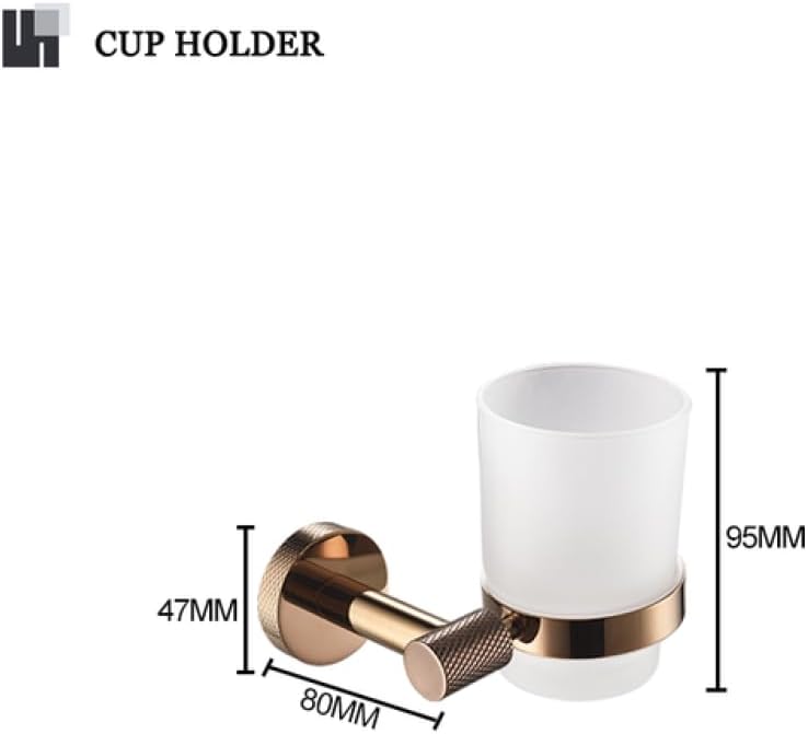 Rose Gold Wall Mount Shelf Toilet Bath Hardware Paper Holder Towel Bar Rack Rail Rod Robe Hook Hanger Bathroom Accessories Set,Single Towel Bar(Cup Holder)