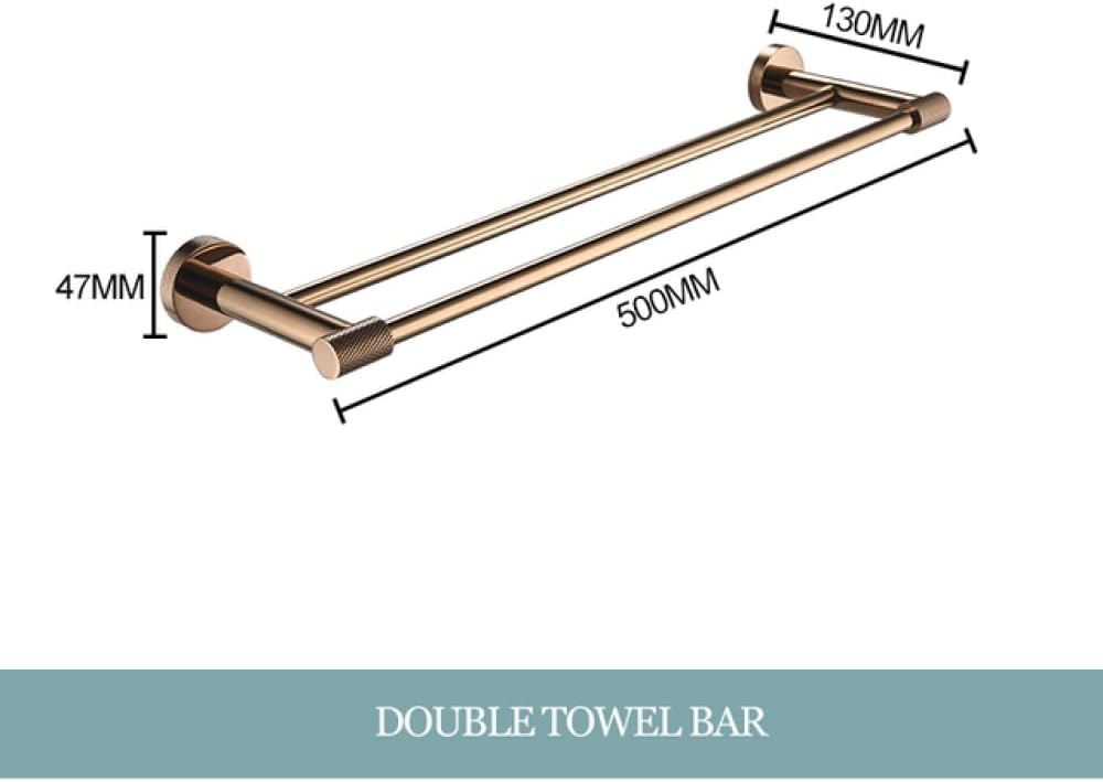 Rose Gold Stainless Steel Wall-Mounted Robe Hooks Toilet Paper Holder Towel Bar Rack Towel Ring Bathroom WC Accessories Sets,Double Towel Bar