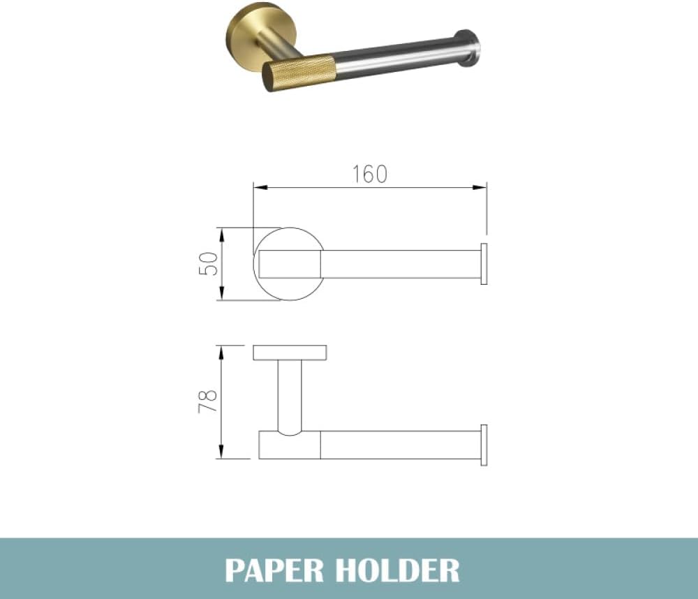 Stainless Steel Brushed and Gold Towel Bar Hook Toilet Paper Holder Toilet Brush Holder Towel Rails Racks Bathroom Accessories,2 PCS Paper Holder