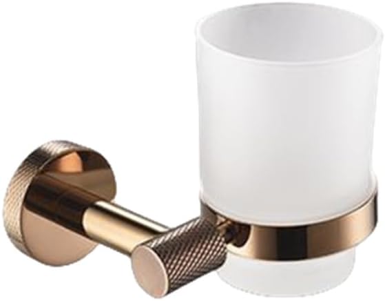 Rose Gold Wall Mount Shelf Toilet Bath Hardware Paper Holder Towel Bar Rack Rail Rod Robe Hook Hanger Bathroom Accessories Set,Single Towel Bar(Cup Holder)