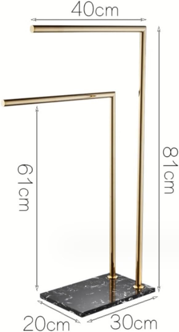 Standing Towel Racks 2 Tier Standing Towel Rack With Marble Base Brass Double Bar Towel Stand Towel Holder For Bathroom Laundry Room for Bathroom Floor ( Color : Gold+Black , Size : 40*20*81cm )