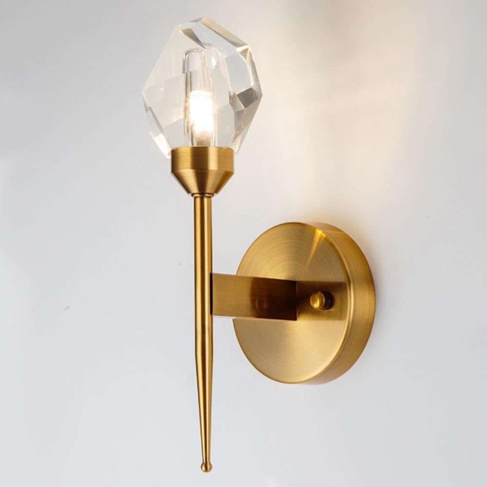 Indoor Crystal Wall Sconce, Brushed Brass Gold Hardwired Light Fixture, Bathroom Vanity Lighting Fixtures, Modern Mounted Reading Lamp for Bedroom, Hallway