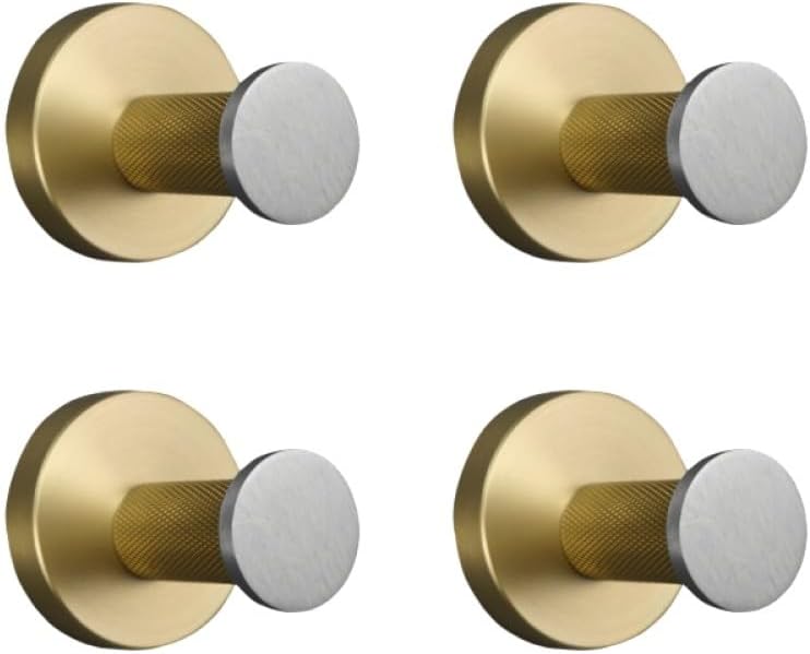 Stainless Steel Brushed and Gold Towel Bar Hook Toilet Paper Holder Toilet Brush Holder Towel Rails Racks Bathroom Accessories,4 PCS Robe Hook