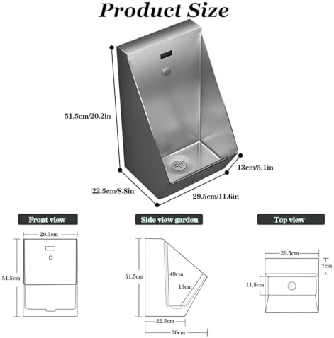 Commercial Stainless Steel Wall-Mounted Sensor Urinal - Anti-Odor Splash Design, Automatic Flush System for Men's Bathrooms, Sleek Silver Finish