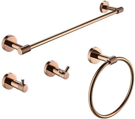 Glossy Rose Gold 304Stainless Steel Beautiful Wall Hook Toilet Paper Holder Towel Bar Bathroom Accessories(4 Piece Set B)