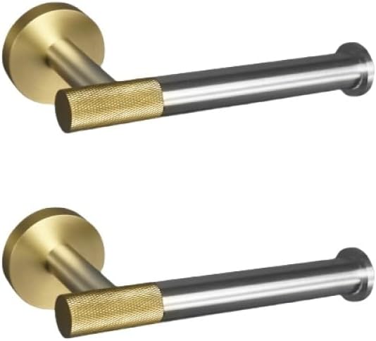 Stainless Steel Brushed and Gold Towel Bar Hook Toilet Paper Holder Toilet Brush Holder Towel Rails Racks Bathroom Accessories,2 PCS Paper Holder
