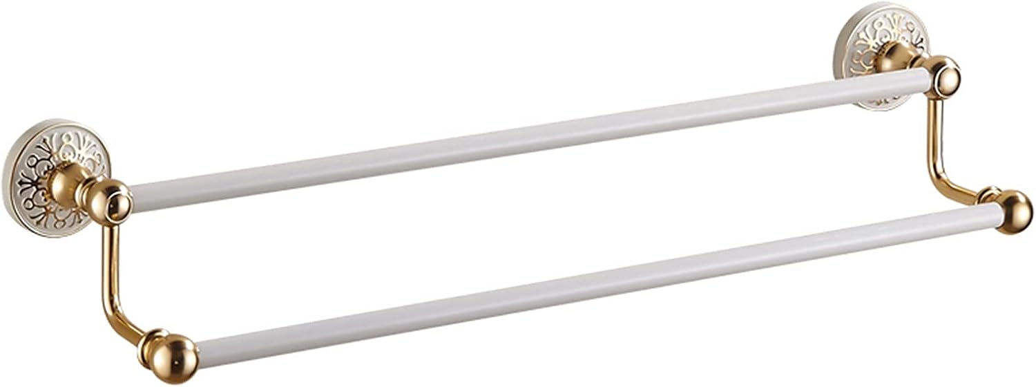 Gold+White European Style Towel Bar, Wall Mounted Double Towel Holder Rack, Quality Space Aluminum, Bathroom Kitchen Shower Accessories, 40cm-100cm, Optional (Size : 100cm)