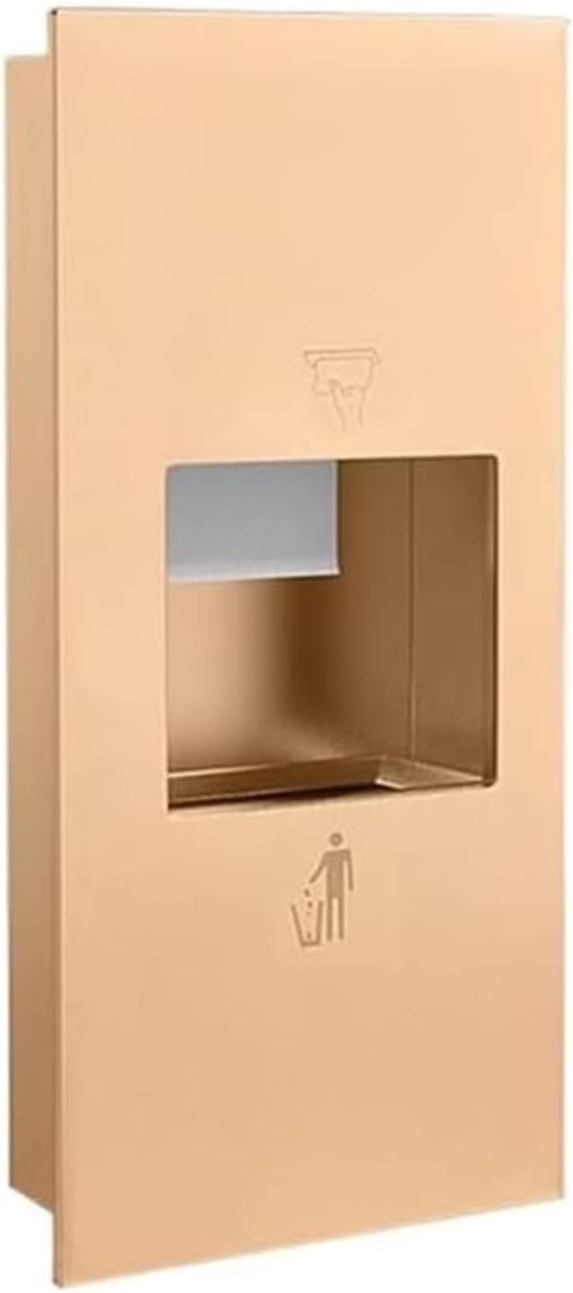 Recessed Convertible Paper Towel Dispenser/Waste Receptacle Combination Unit, Satin Stainless Steel for Hotel Public Bathroom Kitchen, Silver(Gold,31x75x14.5CM)