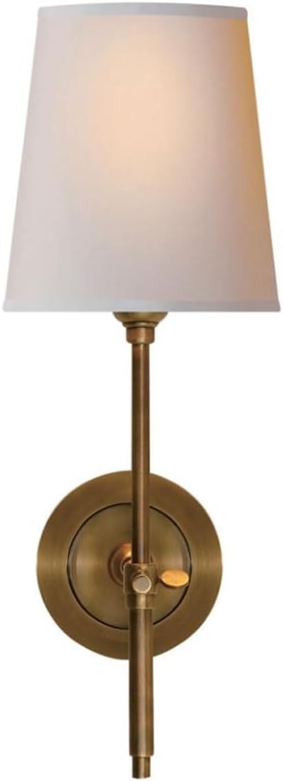 Transitional Brass Wall Sconce with Fabric Shade, Copper Gold Finish Hardwired Wall Light Fixture for Bathroom Vanity, Bedroom, Living Room, Dining Room, Study Room, Home Decor Ambient Lighting.