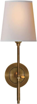 Transitional Brass Wall Sconce with Fabric Shade, Copper Gold Finish Hardwired Wall Light Fixture for Bathroom Vanity, Bedroom, Living Room, Dining Room, Study Room, Home Decor Ambient Lighting.