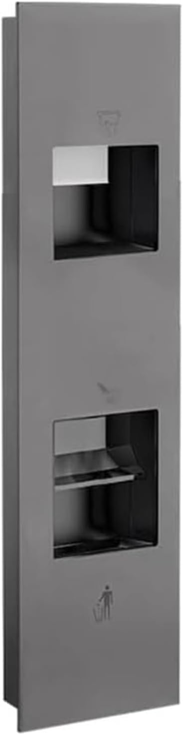 Recessed Convertible Paper Towel Dispenser/Waste Receptacle Combination Unit, Satin Stainless Steel for Hotel Public Bathroom Kitchen, Silver(Gray,33x165x16CM)