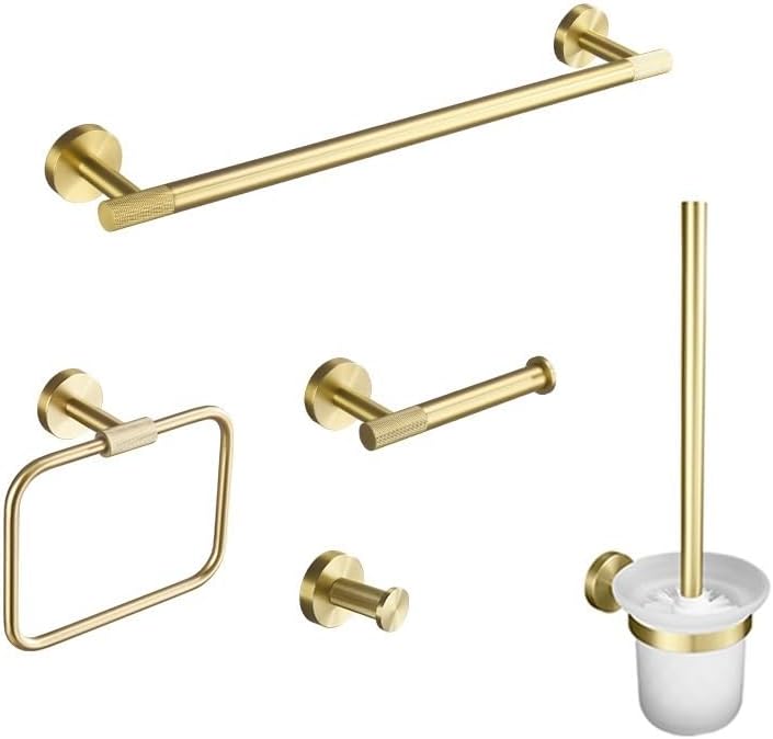 Brushed Gold Towel Holder Cup Holder Towel Ring Hanger Paper Holder Toilet Holder Coat Hook Bathroom Accessories(Double Towel Bar)