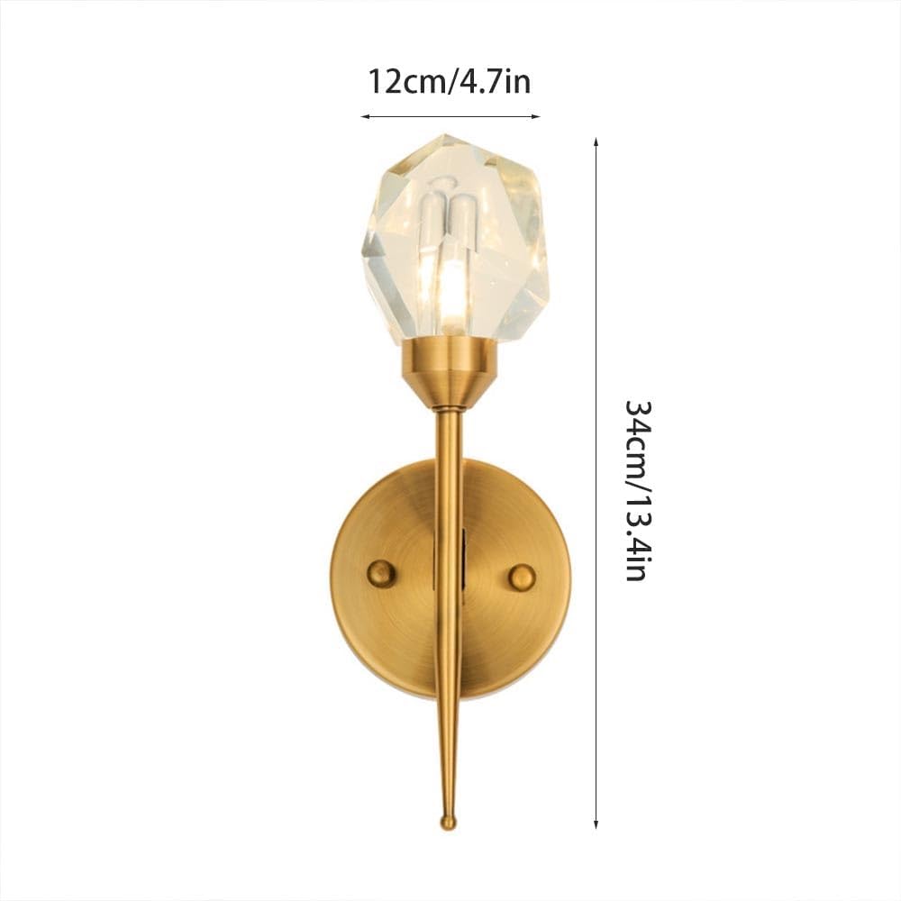 Indoor Crystal Wall Sconce, Brushed Brass Gold Hardwired Light Fixture, Bathroom Vanity Lighting Fixtures, Modern Mounted Reading Lamp for Bedroom, Hallway