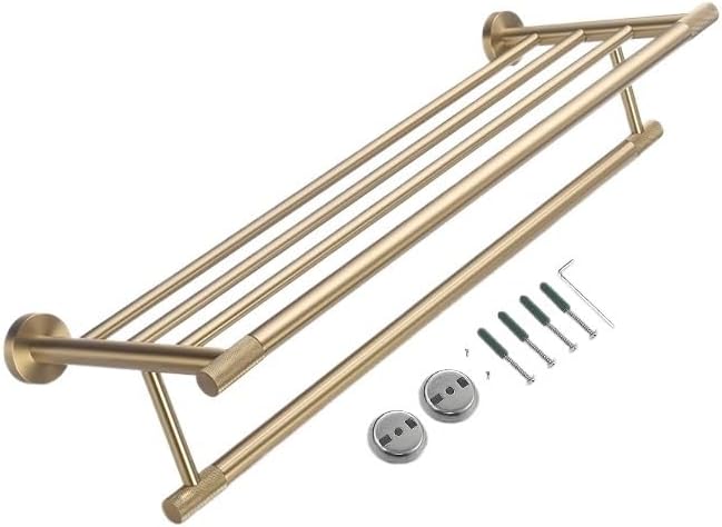 Brushed Gold Brass Knurling Wall Mount Bathroom Accessories Set Hand Towel Bar Rack Toilet Roll Paper Holder Robe Hook Hanger(Towel Rack)